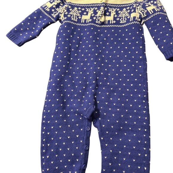 Janie and Jack Baby Knit Reindeer Pattern Romper 6-12 Months - Picture 4 of 4